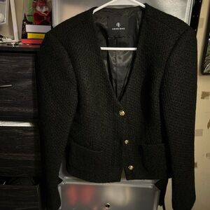 Anine Bing Textured Black Jacket with Gold Accents